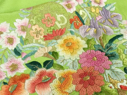 平和屋本店●極上 相良刺繍 総刺繍 お引きずり・引き振袖 和装 結婚式 舞妓 芸妓 衣装 花車 鬘帯 舞桜 金糸 仮絵羽 逸品 未使用DZAB8204kh6