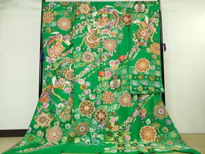 平和屋本店●極上 相良刺繍 総刺繍 お引きずり・引振袖 和装 結婚式 舞妓 芸妓 衣装 駒刺繍 鳳凰花文 金糸 仮絵羽 逸品 未使用DZAB8205kh6