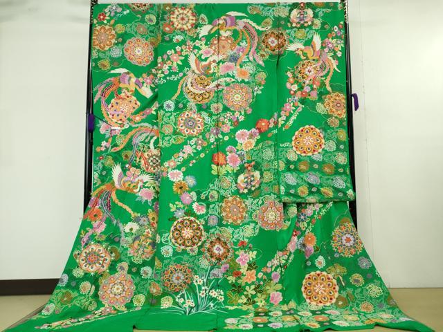 平和屋本店●極上 相良刺繍 総刺繍 お引きずり・引振袖 和装 結婚式 舞妓 芸妓 衣装 駒刺繍 鳳凰花文 金糸 仮絵羽 逸品 未使用DZAB8205kh6