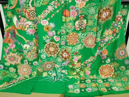 平和屋本店●極上 相良刺繍 総刺繍 お引きずり・引振袖 和装 結婚式 舞妓 芸妓 衣装 駒刺繍 鳳凰花文 金糸 仮絵羽 逸品 未使用DZAB8205kh6