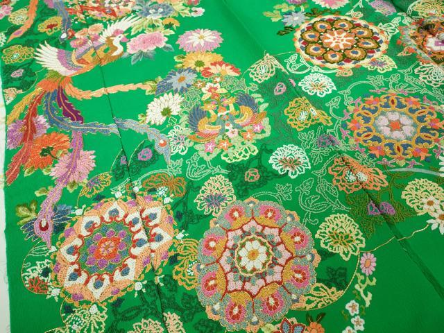 平和屋本店●極上 相良刺繍 総刺繍 お引きずり・引振袖 和装 結婚式 舞妓 芸妓 衣装 駒刺繍 鳳凰花文 金糸 仮絵羽 逸品 未使用DZAB8205kh6