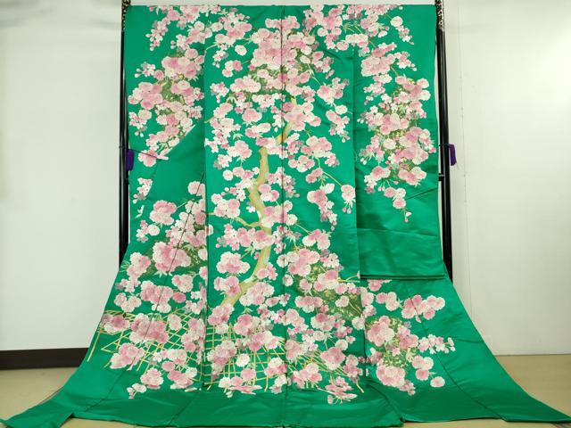 平和屋本店●極上 相良刺繍 総刺繍 色打掛 和装 婚礼　結婚式　花嫁　神社挙式　駒刺繍　枝垂れ桜　金糸　仮絵羽　逸品 未使用 DZAB8206kh6