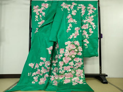 平和屋本店●極上 相良刺繍 総刺繍 色打掛 和装 婚礼　結婚式　花嫁　神社挙式　駒刺繍　枝垂れ桜　金糸　仮絵羽　逸品 未使用 DZAB8206kh6