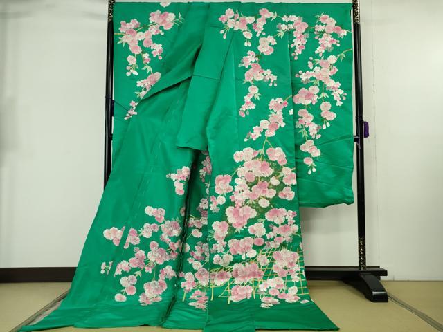 平和屋本店●極上 相良刺繍 総刺繍 色打掛 和装 婚礼　結婚式　花嫁　神社挙式　駒刺繍　枝垂れ桜　金糸　仮絵羽　逸品 未使用 DZAB8206kh6