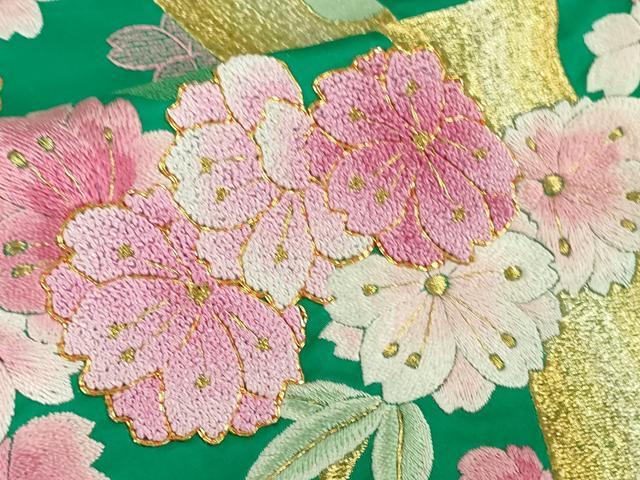 平和屋本店●極上 相良刺繍 総刺繍 色打掛 和装 婚礼　結婚式　花嫁　神社挙式　駒刺繍　枝垂れ桜　金糸　仮絵羽　逸品 未使用 DZAB8206kh6