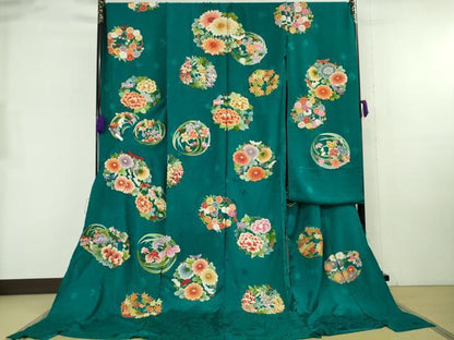 平和屋本店●極上 相良刺繍 総刺繍 お引きずり・引き振袖 和装 結婚式 舞妓 芸妓 衣装 駒刺繍 花丸文 金糸 仮絵羽 逸品 未使用DZAB8207kh6