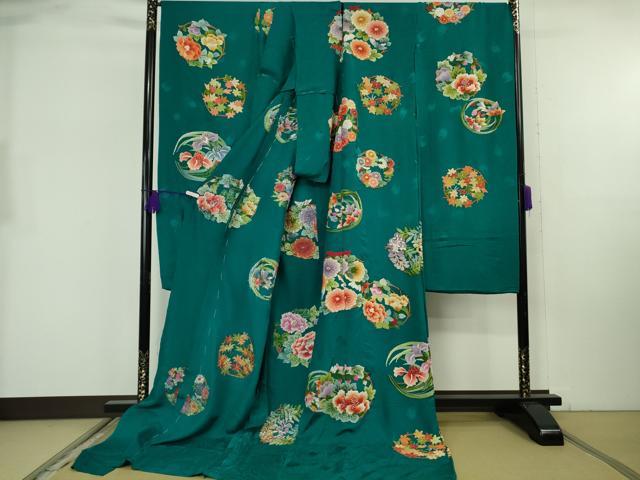 平和屋本店●極上 相良刺繍 総刺繍 お引きずり・引き振袖 和装 結婚式 舞妓 芸妓 衣装 駒刺繍 花丸文 金糸 仮絵羽 逸品 未使用DZAB8207kh6