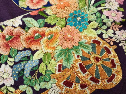 平和屋本店●極上 相良刺繍 総刺繍 お引きずり・引き振袖 和装 結婚式 舞妓 芸妓 衣装 駒刺繍 花車 金糸 仮絵羽 逸品 未使用DZAB8208kh6