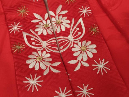 平和屋本店[]極上　七五三　女の子 7歳 祝着・襦袢(袷・半衿刺繍)セット　駒刺繍　総絞り　御所車花文　暈し染め　金彩　逸品　DZAB8209kh6