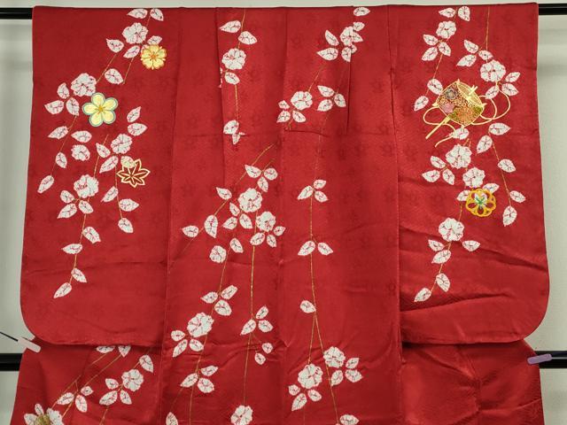 平和屋本店∵極上　創業460年・千總　女の子　十三参り　子供　祝着　振袖　刺繍　糸車　舞花　金彩　逸品　DZAB8210kh6