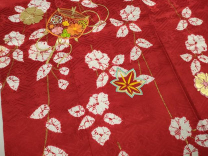 平和屋本店∵極上　創業460年・千總　女の子　十三参り　子供　祝着　振袖　刺繍　糸車　舞花　金彩　逸品　DZAB8210kh6