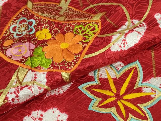 平和屋本店∵極上　創業460年・千總　女の子　十三参り　子供　祝着　振袖　刺繍　糸車　舞花　金彩　逸品　DZAB8210kh6