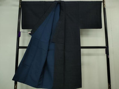 平和屋着物●極上　男性　本場結城紬　重要無形文化財　アンサンブル　長羽織　杢　濃藍色　証紙付き　逸品　DZAB8212kh6