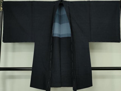 平和屋着物●極上　男性　本場結城紬　重要無形文化財　アンサンブル　長羽織　杢　濃藍色　証紙付き　逸品　DZAB8212kh6