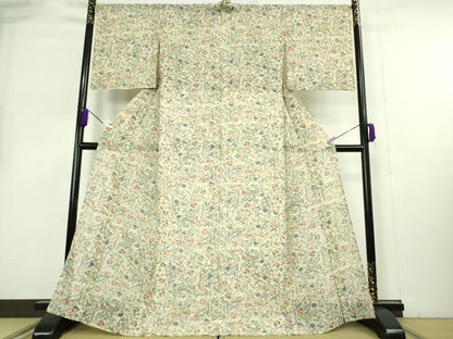 平和屋本店＊希少　夏物　人間国宝　南部芳松　堅牢紅型　小紋　小千谷織物　花唐草文　証紙付き　逸品　DZAB8218kh6