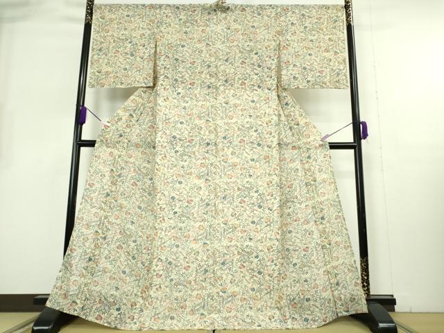 平和屋本店＊希少　夏物　人間国宝　南部芳松　堅牢紅型　小紋　小千谷織物　花唐草文　証紙付き　逸品　DZAB8218kh6