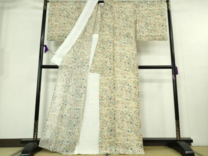 平和屋本店＊希少　夏物　人間国宝　南部芳松　堅牢紅型　小紋　小千谷織物　花唐草文　証紙付き　逸品　DZAB8218kh6