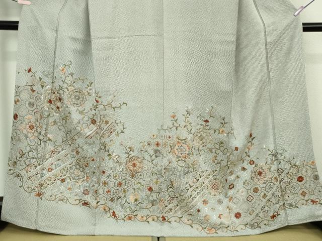 平和屋本店●極上　山岡古都・古都染人 染織美術品 薬墨染 天目織 訪問着 お召　スワトウ刺繍　総刺繍　金糸　反端付き　逸品　DZAB8220kh6