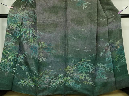 平和屋本店●極上　漆工芸作家　金森一博　訪問着　笹竹文　暈し染め　銀糸　さが美扱い　逸品　DZAB8221kh6