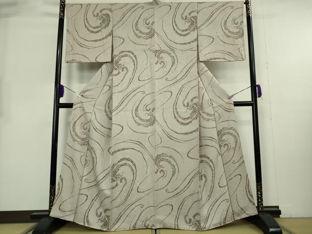 平和屋本店●希少　ジュディ・オング　小紋　龍流水　木版画　練色地　逸品　未使用　DZAB8222kh6