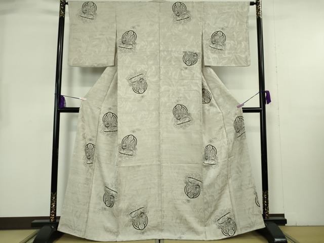 平和屋本店●極上　小紋　仏画　菩薩　獅子　乱菊地紋　灰白色地　逸品　DZAB8223kh6