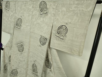 平和屋本店●極上　小紋　仏画　菩薩　獅子　乱菊地紋　灰白色地　逸品　DZAB8223kh6