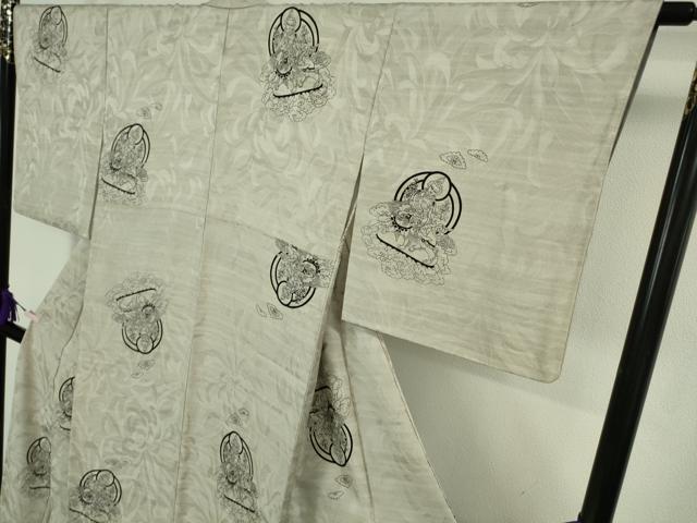 平和屋本店●極上　小紋　仏画　菩薩　獅子　乱菊地紋　灰白色地　逸品　DZAB8223kh6