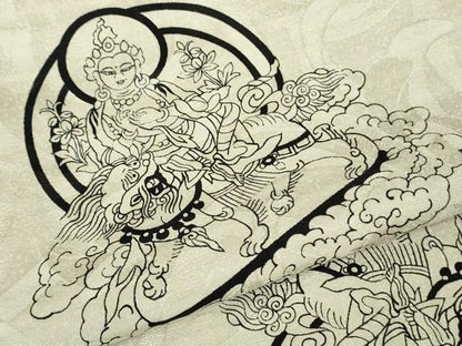 平和屋本店●極上　小紋　仏画　菩薩　獅子　乱菊地紋　灰白色地　逸品　DZAB8223kh6
