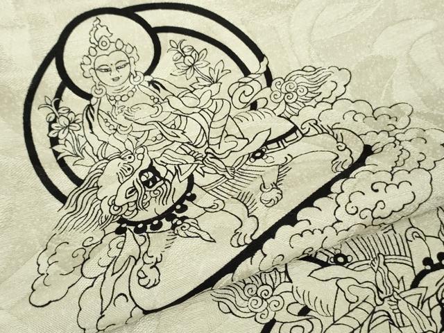 平和屋本店●極上　小紋　仏画　菩薩　獅子　乱菊地紋　灰白色地　逸品　DZAB8223kh6