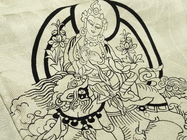 平和屋本店●極上　小紋　仏画　菩薩　獅子　乱菊地紋　灰白色地　逸品　DZAB8223kh6
