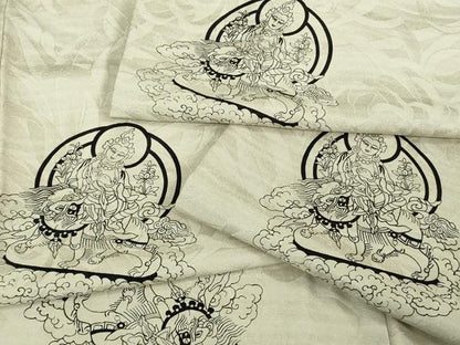 平和屋本店●極上　小紋　仏画　菩薩　獅子　乱菊地紋　灰白色地　逸品　DZAB8223kh6