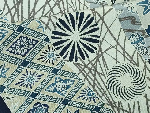 平和屋本店●極上　訪問着　本藍　型染　花鳥文　鬼しぼ縮緬　逸品　DZAB8227kh6