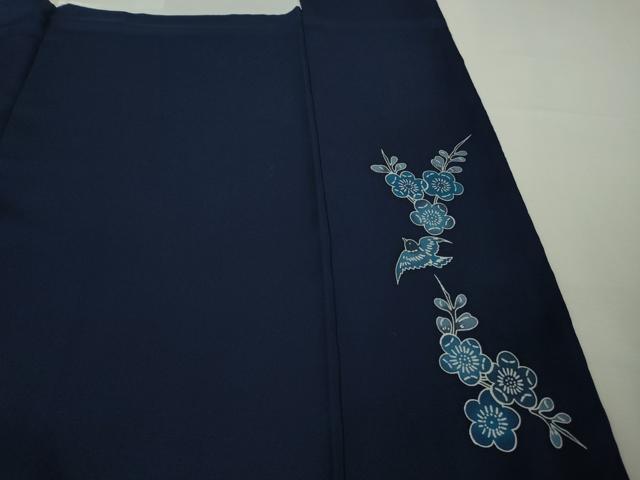 平和屋本店●極上　訪問着　本藍　型染　花鳥文　鬼しぼ縮緬　逸品　DZAB8227kh6