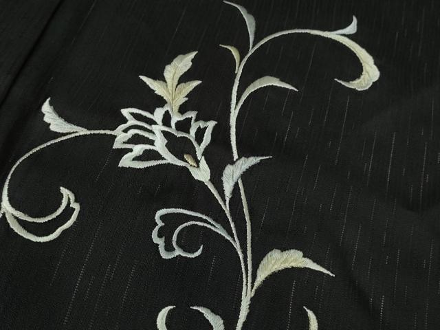平和屋本店＊極上　夏物　訪問着　刺繍　雨縞紋紗　花唐草文　暈し染め　黒地　銀糸　ロング丈　逸品　未使用　DZAB8233kh6