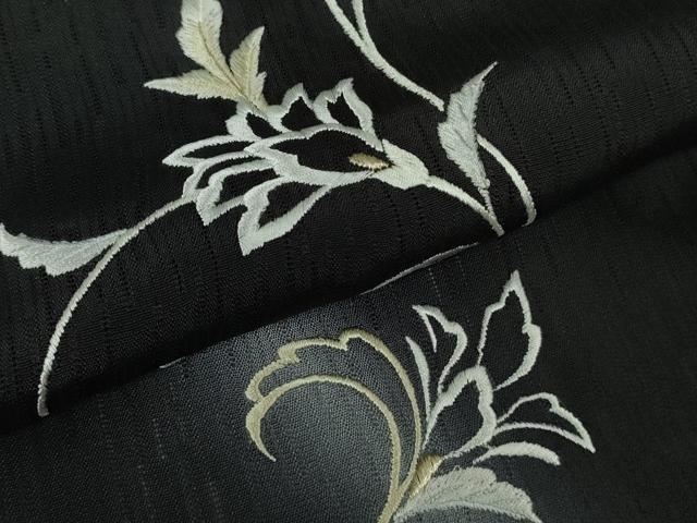 平和屋本店＊極上　夏物　訪問着　刺繍　雨縞紋紗　花唐草文　暈し染め　黒地　銀糸　ロング丈　逸品　未使用　DZAB8233kh6
