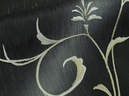 平和屋本店＊極上　夏物　訪問着　刺繍　雨縞紋紗　花唐草文　暈し染め　黒地　銀糸　ロング丈　逸品　未使用　DZAB8233kh6
