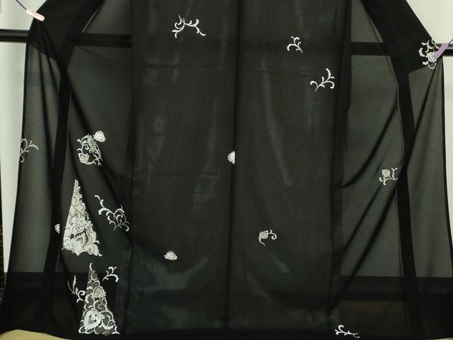 平和屋本店＊極上　夏物　訪問着　絽　総刺繍　洋花文　黒地　金銀糸　ロング丈　逸品　未使用　DZAB8234kh6