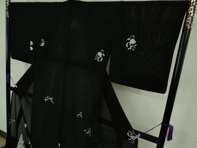平和屋本店＊極上　夏物　訪問着　絽　総刺繍　洋花文　黒地　金銀糸　ロング丈　逸品　未使用　DZAB8234kh6