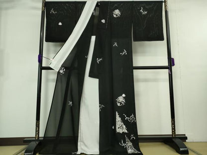 平和屋本店＊極上　夏物　訪問着　絽　総刺繍　洋花文　黒地　金銀糸　ロング丈　逸品　未使用　DZAB8234kh6