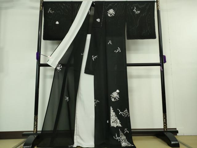 平和屋本店＊極上　夏物　訪問着　絽　総刺繍　洋花文　黒地　金銀糸　ロング丈　逸品　未使用　DZAB8234kh6