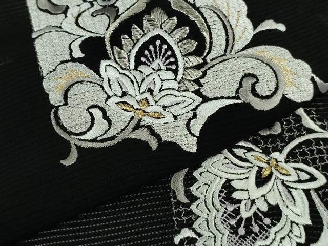 平和屋本店＊極上　夏物　訪問着　絽　総刺繍　洋花文　黒地　金銀糸　ロング丈　逸品　未使用　DZAB8234kh6
