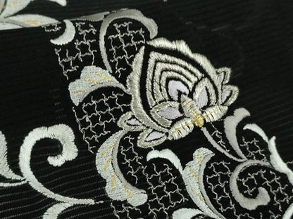 平和屋本店＊極上　夏物　訪問着　絽　総刺繍　洋花文　黒地　金銀糸　ロング丈　逸品　未使用　DZAB8234kh6