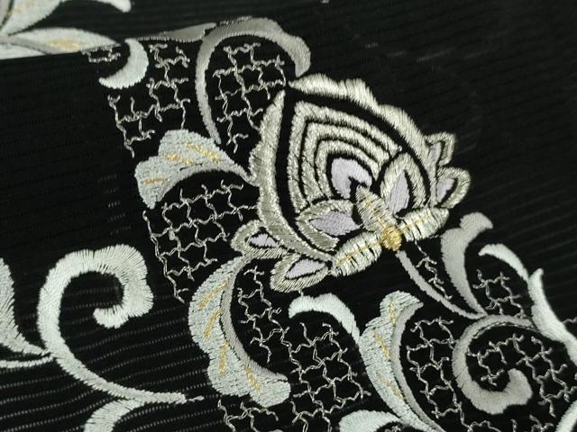 平和屋本店＊極上　夏物　訪問着　絽　総刺繍　洋花文　黒地　金銀糸　ロング丈　逸品　未使用　DZAB8234kh6