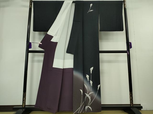 平和屋本店●極上　京都の名門ブランド　銀花仙　訪問着・袋帯セット　カラー　黒地　暈し染め　銀彩　逸品　DZAB8236kh6