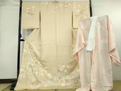 平和屋本店●極上　創業460年・千總　訪問着・長襦袢(無双仕立て)セット　駒刺繍　吉祥花文　金彩　ロング丈　逸品　DZAB8237kh6