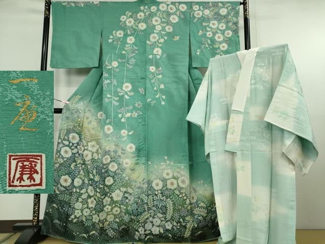 平和屋本店●極上　吉乃一廉　幻の辻が花　訪問着・長襦袢(無双仕立て)セット　暈し染め　銀通し地　逸品　未使用　DZAB8238kh6