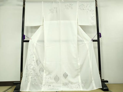 平和屋本店＊極上　夏物　訪問着　絽　更紗花文　白地　銀彩　ロング丈　逸品　未使用　DZAB8239kh6