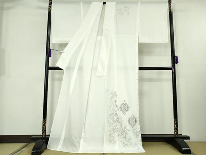 平和屋本店＊極上　夏物　訪問着　絽　更紗花文　白地　銀彩　ロング丈　逸品　未使用　DZAB8239kh6