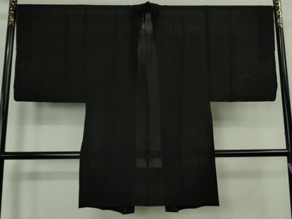 平和屋着物∞極上　男性　黒紋付長羽織　スリーシーズン　春夏秋　菱紋紗　逸品　未使用　DZAB8242kh6