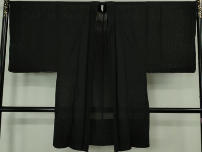 平和屋着物∞極上　男性　黒紋付長羽織　スリーシーズン　春夏秋　菱紋紗　逸品　未使用　DZAB8242kh6